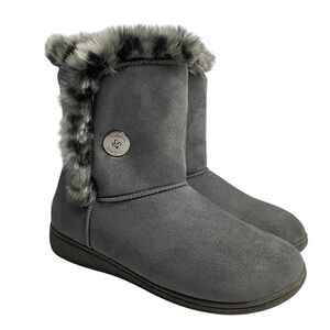 Vionic Fairfax Faux Fur Gray Ankle Button Boots 8 casual warm